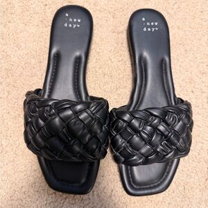 a new day Black Braided Slide Sandals - Woven Faux Leather
